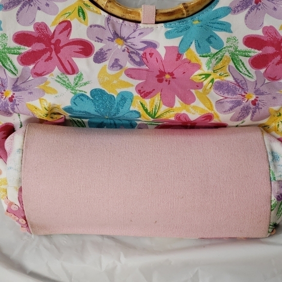 Jn's Spring Floral Sequined Fabric Bamboo Handbag Handbag Purse Pretty! - Picture 3 of 8